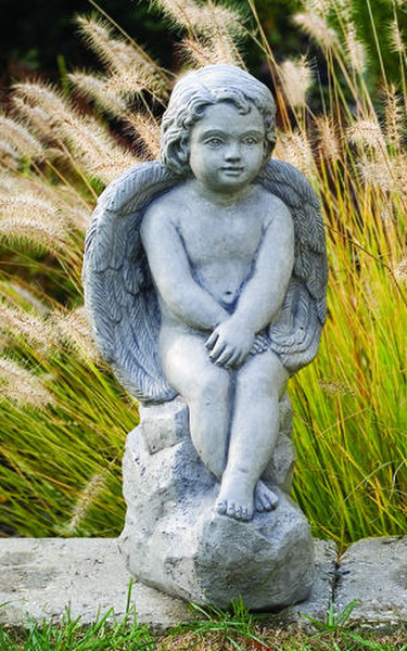 Angel Sitting On Rock Garden Statue